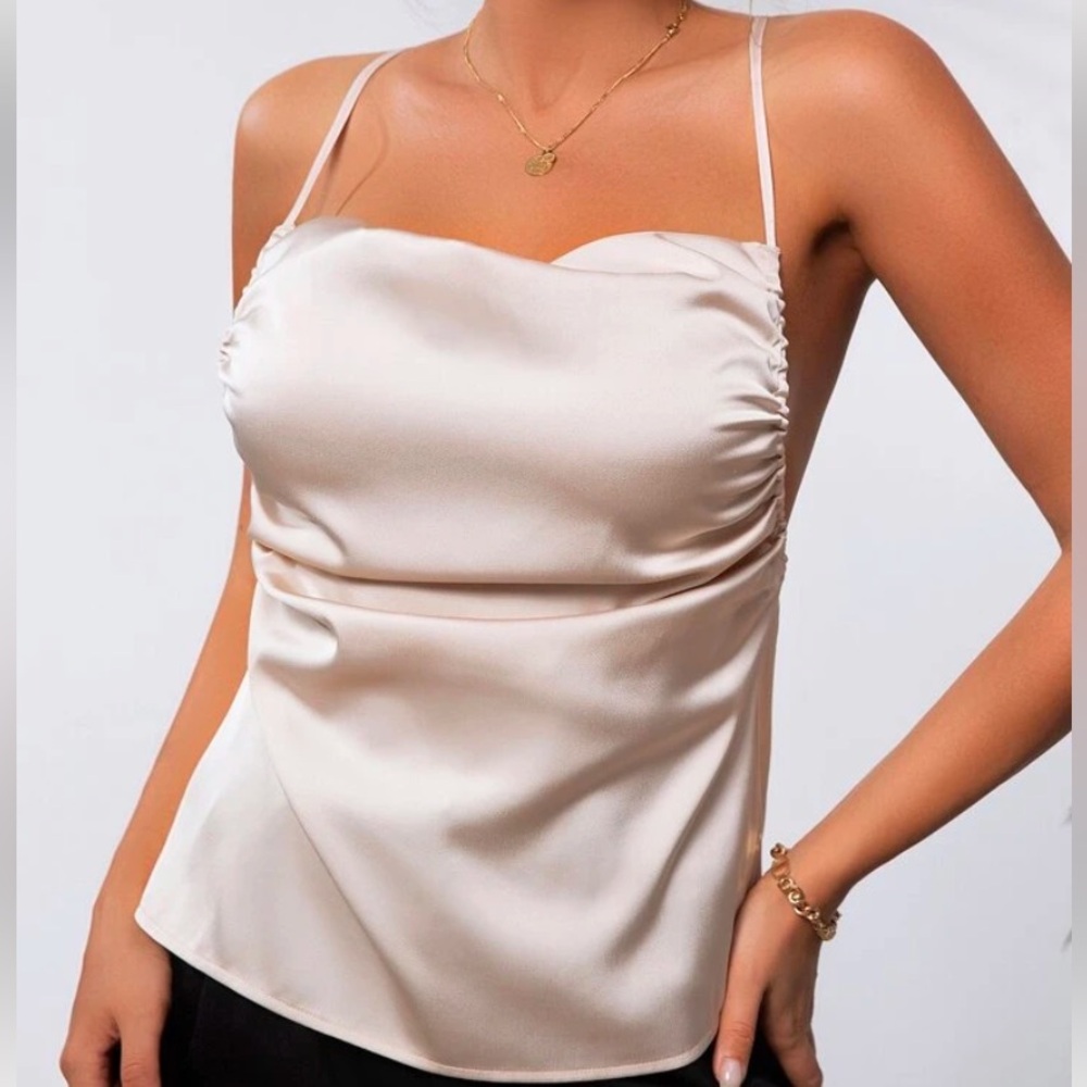 Draped Crisscross Satin Cami Top